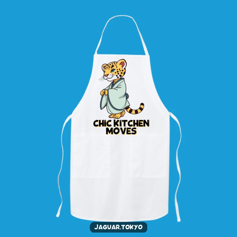 Elegant Jaguar Kimono Apron: Refined Feline Chef Twirling Gracefully