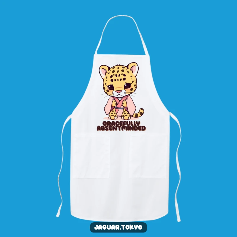 Funny Shy Jaguar Kimono Apron: Cute Pastel Kitchen Wear, Perfect Chef Gift