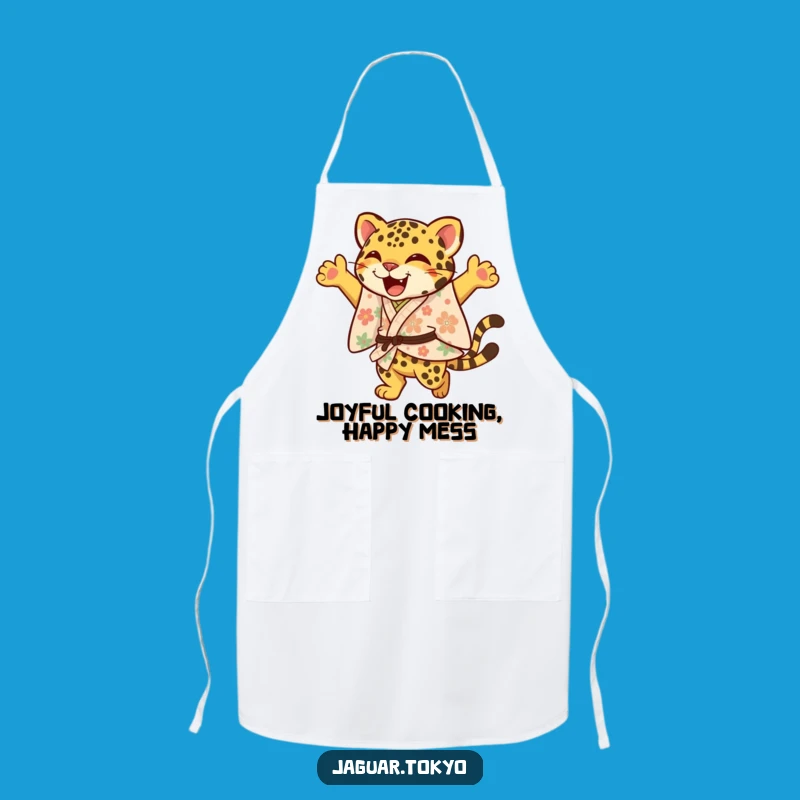 Funny Jaguar Apron: Floral Kimono Leaping Chef Wear - Cheerful Kitchen Gift