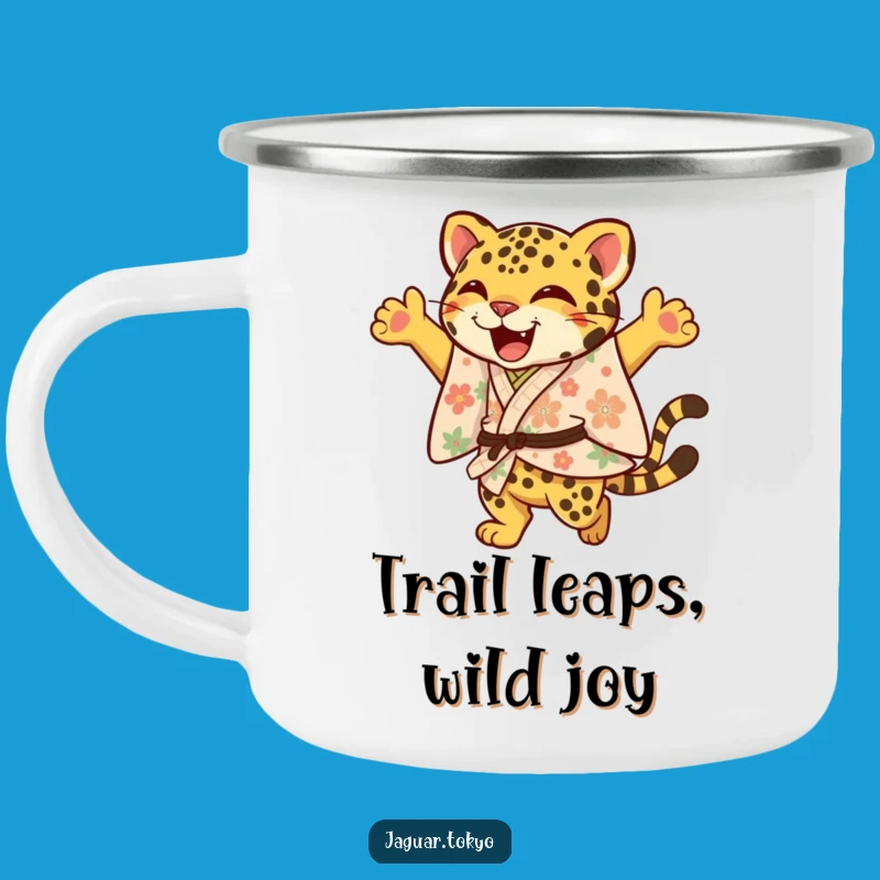 Funny Jaguar Camping Mug: Floral Kimono Leap Cup - Cheerful Outdoor Gift