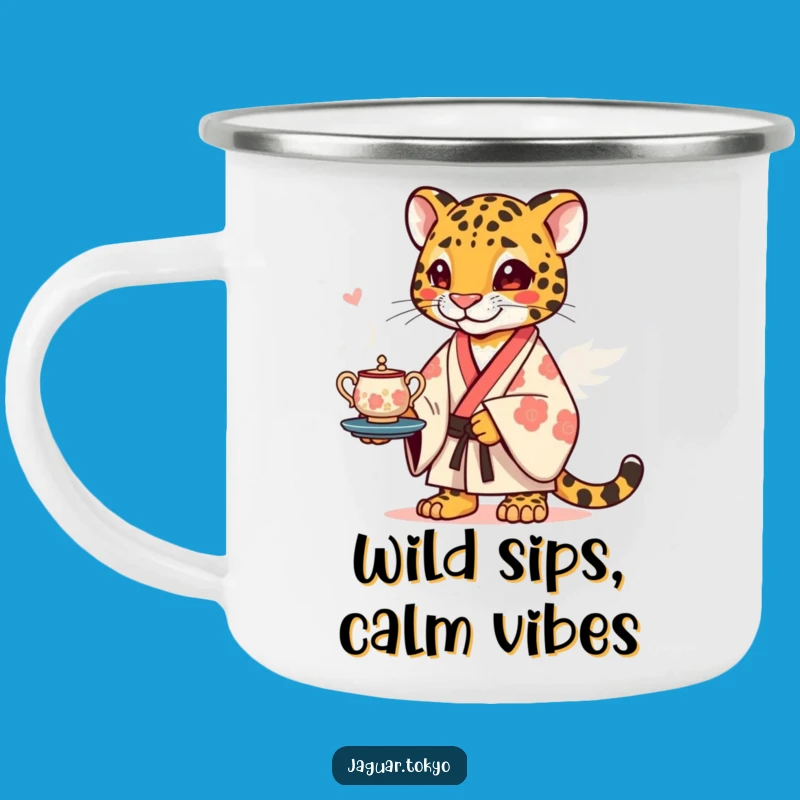Funny Jaguar Kimono Enamel Mug - Adventure Humor for Outdoors!
