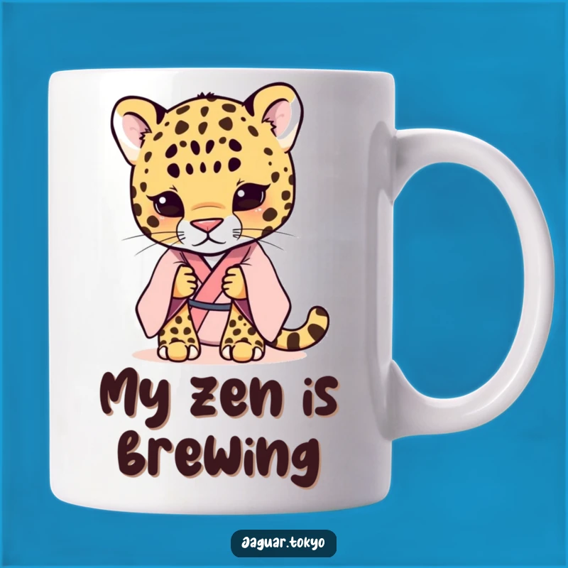 Funny Shy Jaguar Kimono Mug: Adorable Animal Art, Perfect Gift for Peace Lovers