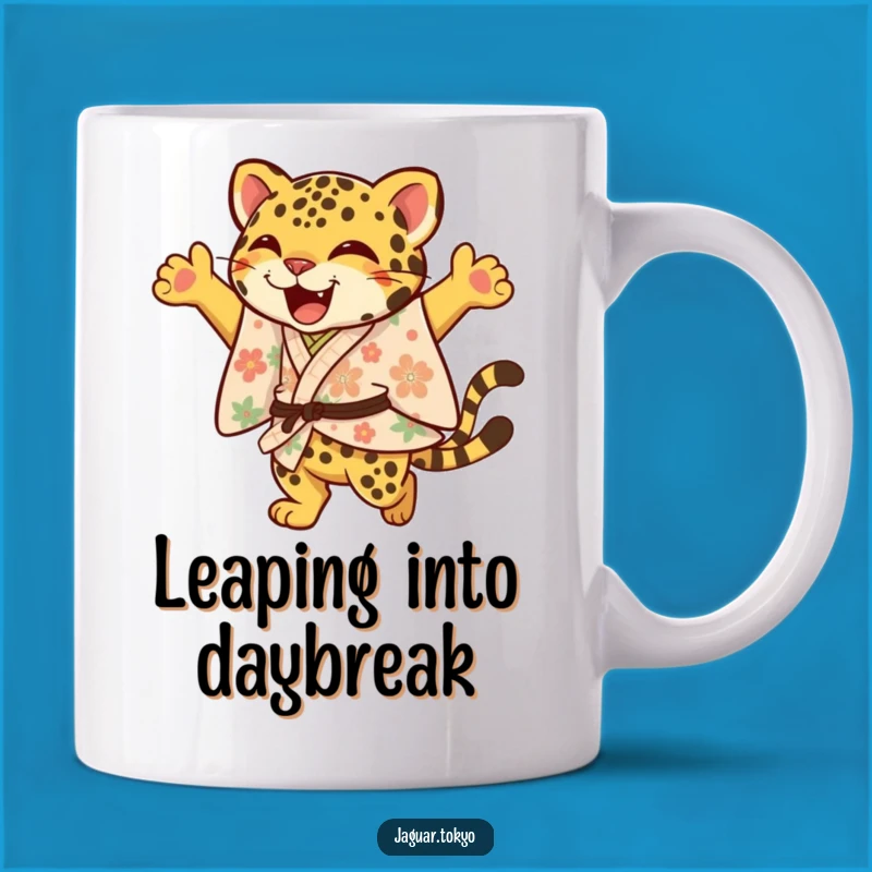 Funny Jaguar Kimono Mug: Joyful Leap Feline Gift for Animal Lovers