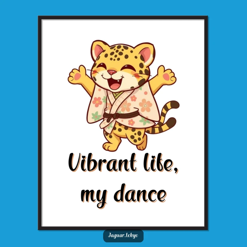 Funny Jaguar Digital Art: Floral Kimono Leap Printable - Instant Cheerful Decor