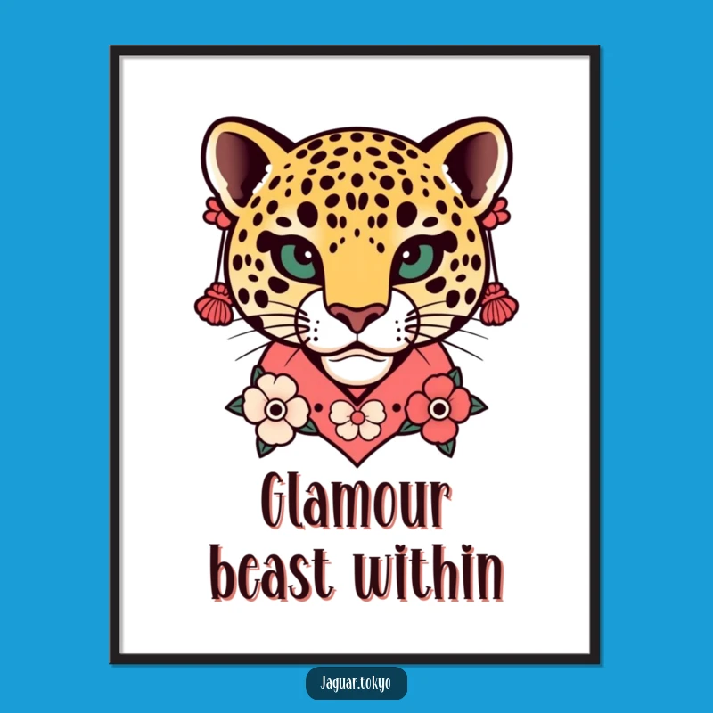 Funny Floral Jaguar Head Kimono Digital Art - Instant Artistic Decor Gift