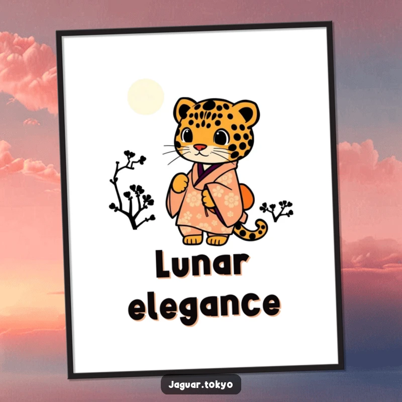 Funny Jaguar Kimono Digital Art Print of a silhouetted jaguar in a kimono against a stunning starry night.