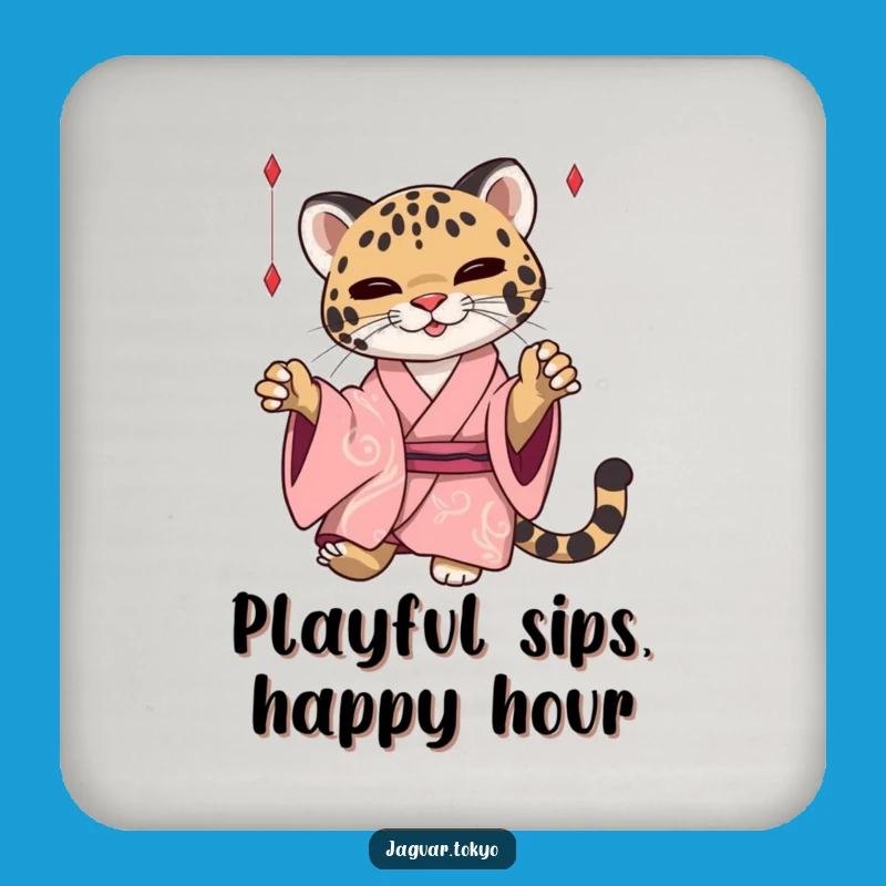 Funny Jaguar Drink Coaster: Kimono Feline Protection - Elegant Table Gift