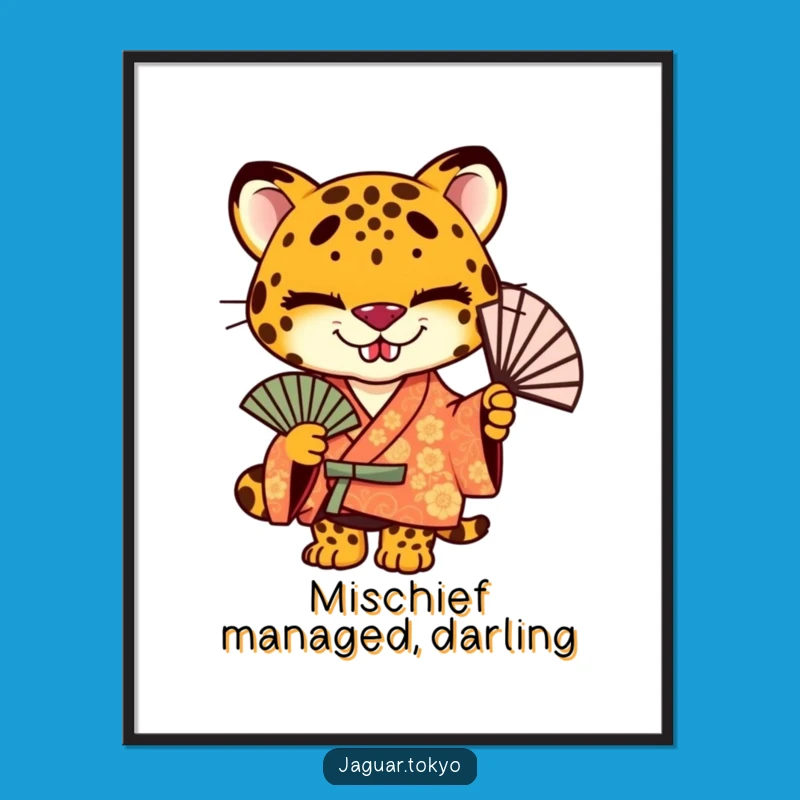 Funny Jaguar Kimono Poster - Mischievous Feline Art - Stylish Wall Decor Gift