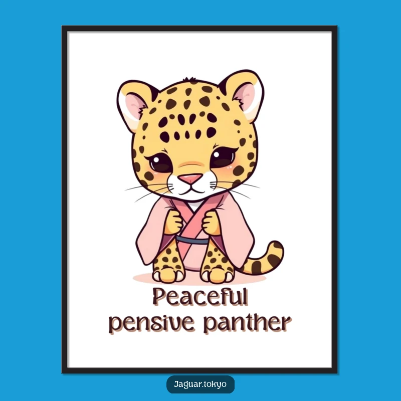 Funny Shy Jaguar Kimono Poster: Pastel Animal Art Print, Perfect Wall Decor Gift