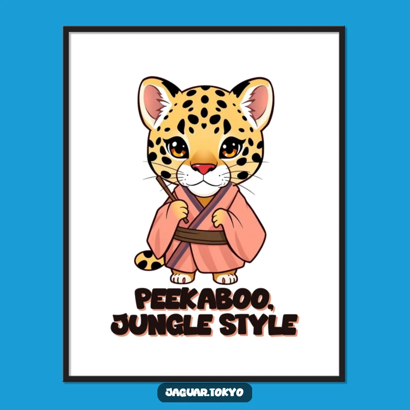 Funny Jaguar Poster: Striped Kimono Peering Art - Intriguing Wall Decor Gift