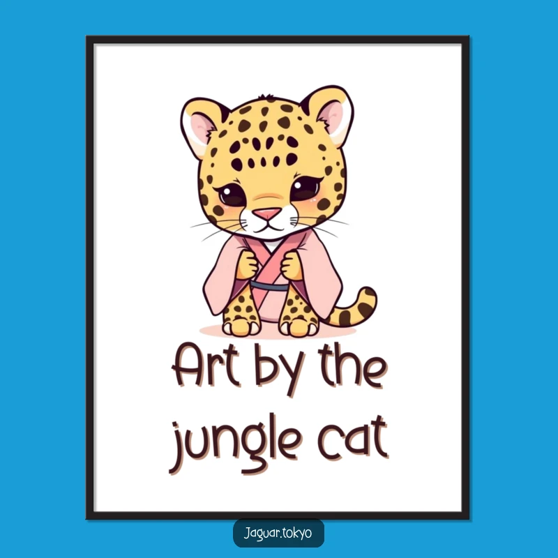 Free Printable Wall Art: Shy Jaguar Kimono Serenity - Funny Downloadable Art Gift