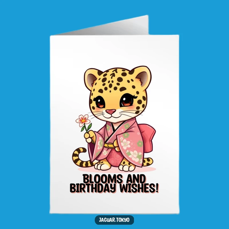 Free Printable Birthday Card: Cute Jaguar Flower Gift, Sweet Downloadable Present for Her