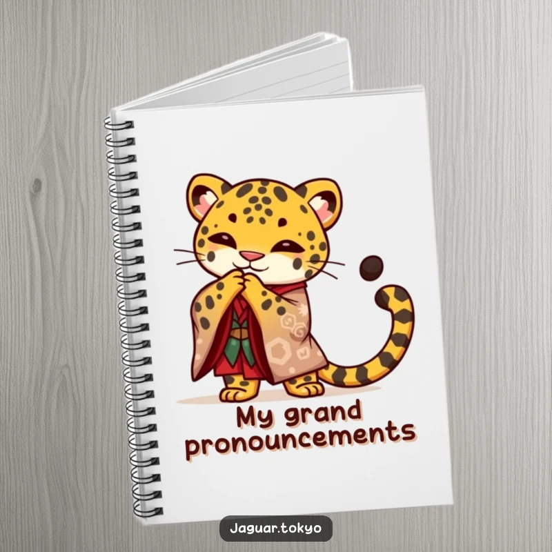 Funny Jaguar Notebook, a proud jaguar in a kimono bows gracefully, ideal for journaling with elegance and regal humor.