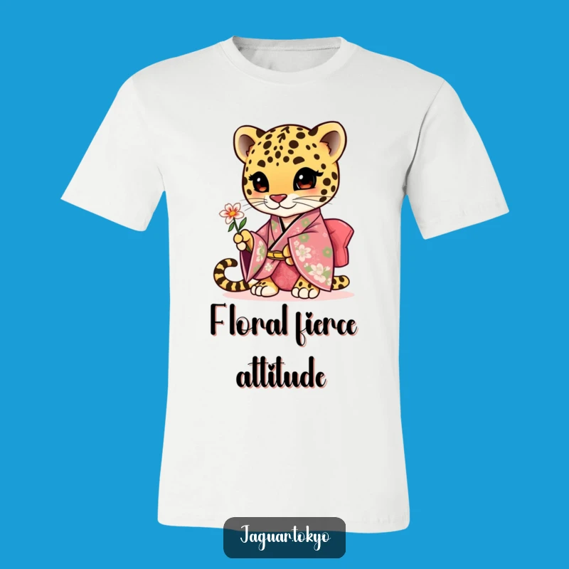 Funny Cute Jaguar Flower T-Shirt - Floral Feline Tee - Adorable Gift