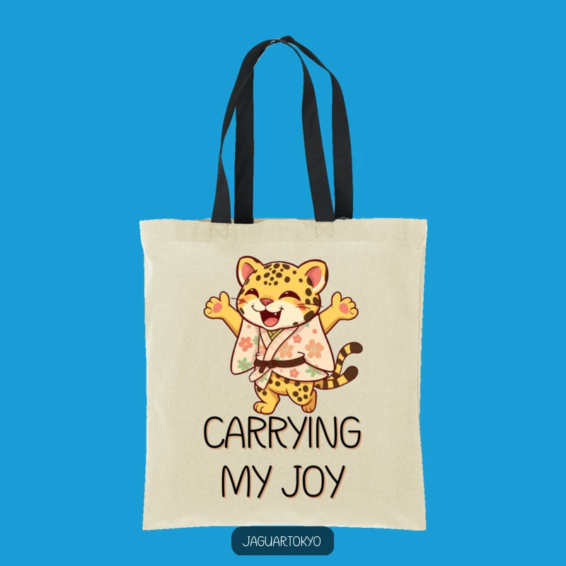 Funny Jaguar Tote Bag: Floral Kimono Leaping Feline Accessory - Cheerful Gift