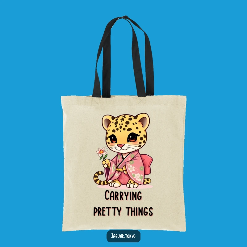 Funny Cute Jaguar Flower Tote Bag - Floral Feline Carryall - Sweet Gift
