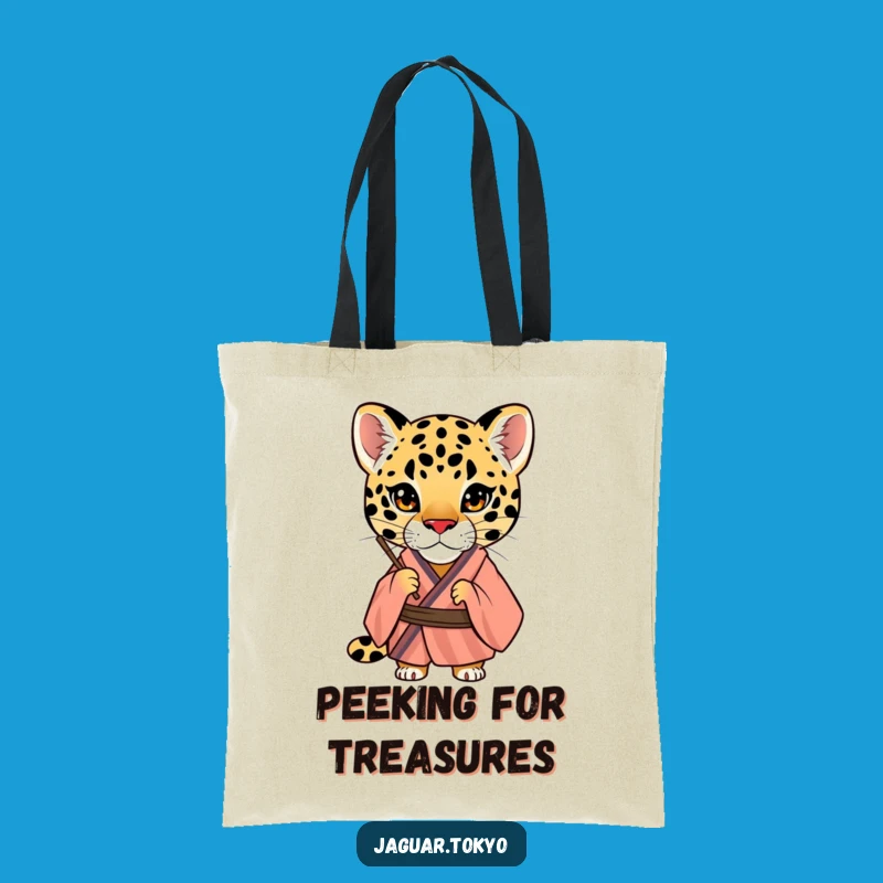 Funny Jaguar Tote Bag: Striped Kimono Peering Feline Accessory - Intriguing Gift