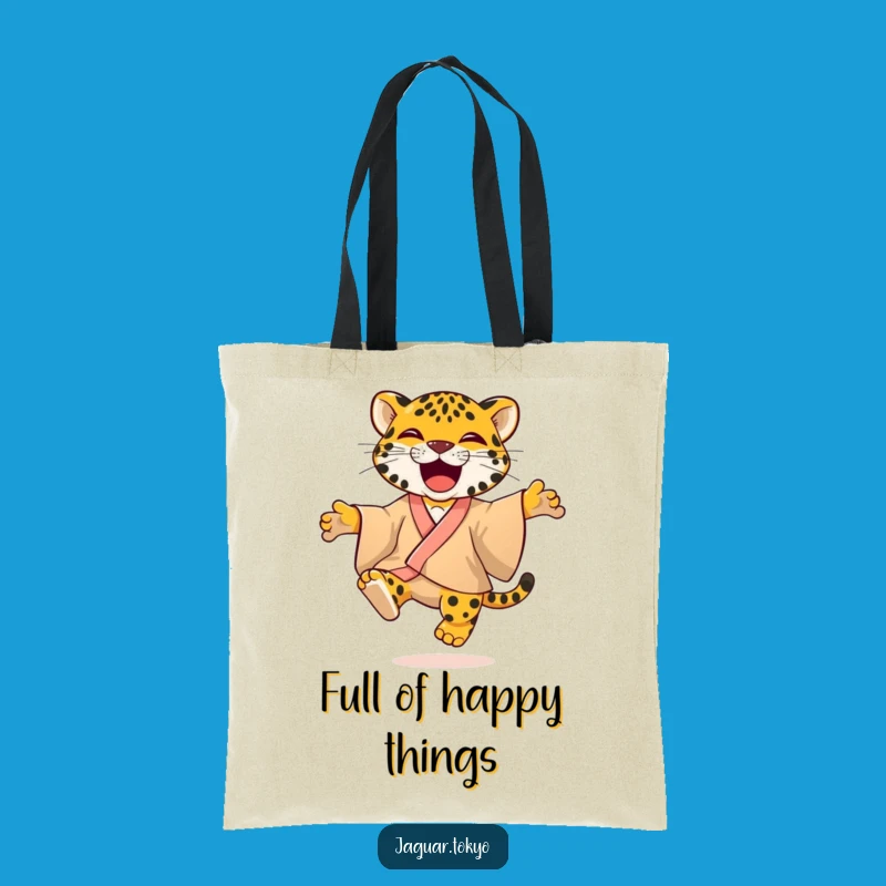 Vibrant Jaguar Kimono Tote Bag: Playful Feline Jumping with Glee Shopping